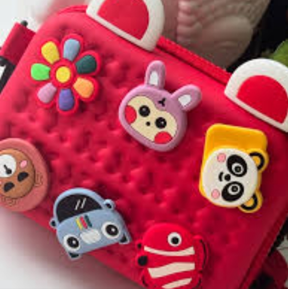 Red Crossbody Bag with Cute Pins